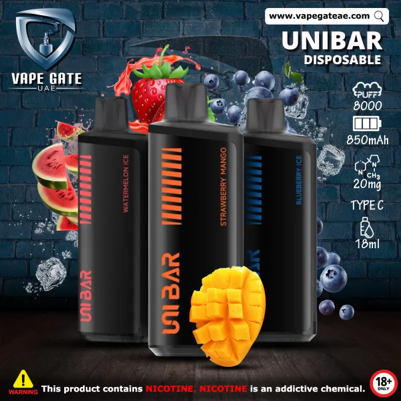 Unibar Rechargeable Disposable Vape (8000 Puffs) - Strawberry Watermelon / 20 mg