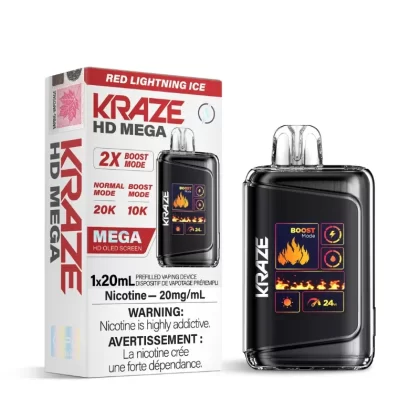 Kraze HD Mega Red Lightning Ice (20K Puffs) Disposable Vape - STRENGTH#20MG>20MG (ONT-TAX)