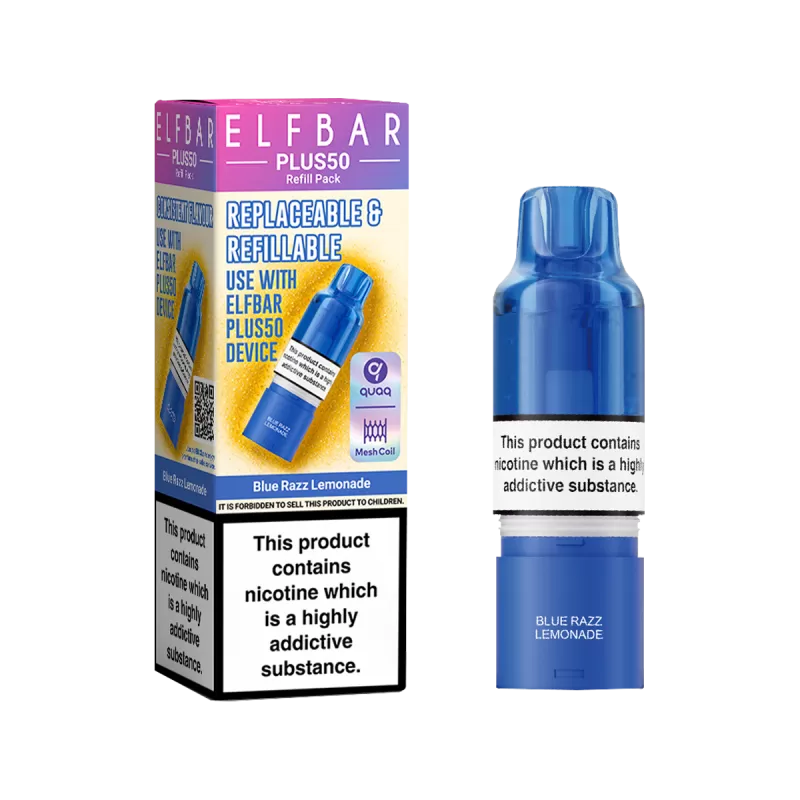 Blue Razz Lemonade ElfBar Plus 50 Refill Pack - Vape Product