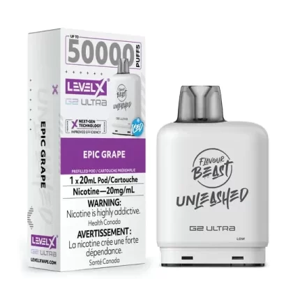 Flavour Beast Level X G2 Ultra Pod – 50k Puffs – Epic Grape Iced