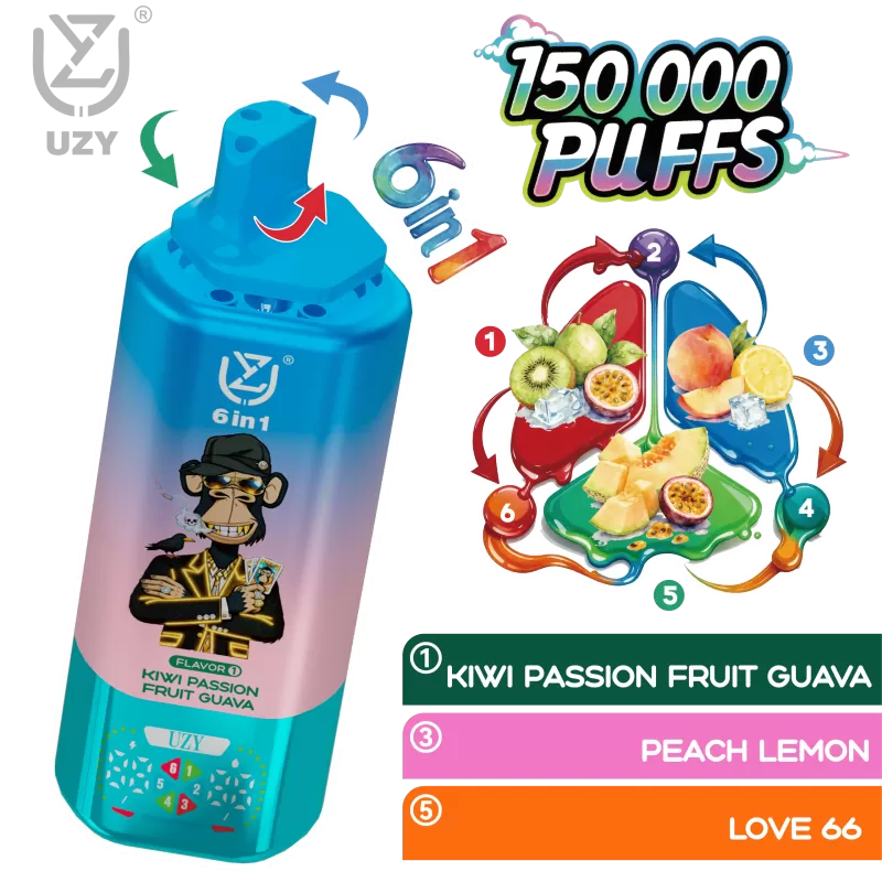 UZY 6 IN 1 150000 – 150K Puffs 0%/2%/3%/5% Nicotine 64ml Disposable Vape Wholesale Price - 150000 puffs; Vape Product, Vape Product; Blueberry Ice /Raspberry Lemon /Watermelon Bubblegum, Blu - Image 3