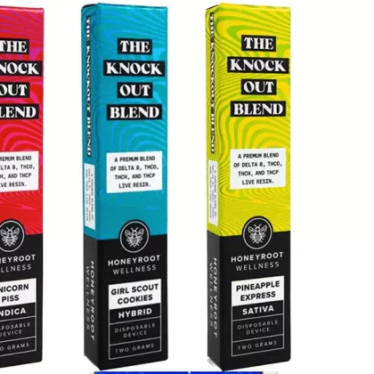 Sale $20.90 – Honeyroot Knock Out Blend Disposable | 2-Gram Delta-8/ THC-O/ THC-H/ THC-P/ Live Resin