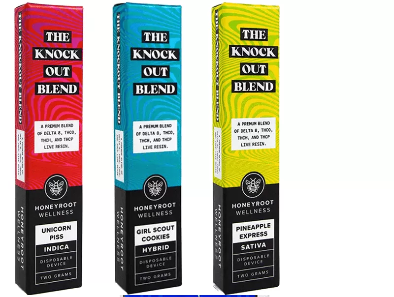 Sale $20.90 – Honeyroot Knock Out Blend Disposable | 2-Gram Delta-8/ THC-O/ THC-H/ THC-P/ Live Resin