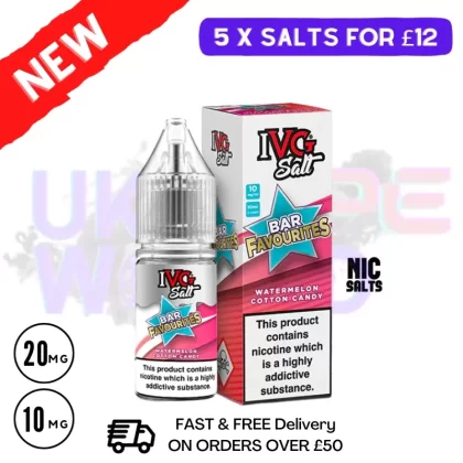 Watermelon Cotton Candy IVG “Bar Favourites” Salt 10ml Nic Eliquid