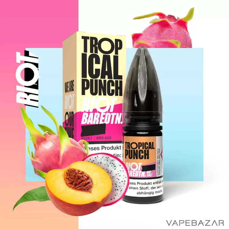 Riot Salt Bar Liquid – Tropical Punch - 20mg/ml, 10mg/ml; Riot Saltbar; Pfirsich, Drachenfrucht