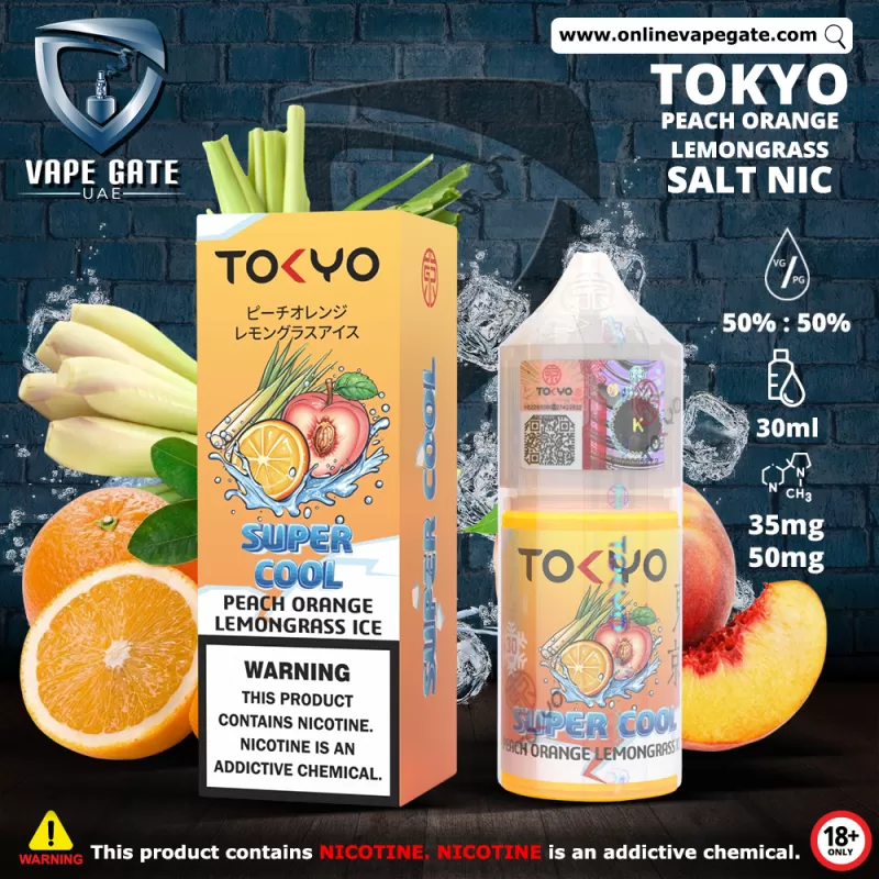 Tokyo Super Cool Peach Orange Lemongrass Ice Saltnic 30ml - 35 mg / 30 ml