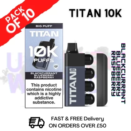 Blackcurrant Blue Rasp Titan 10K Prefilled Vape Kit Pack Of 10