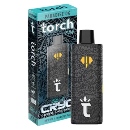 Torch Cryo Live Resin THC-A Vaporizer – 7500mg - Strain#Cake Bomb (I)>Blue Guava (S)>Paradise OG (H)>Lemon Cream (S)>Rose Gold Runtz (H)>Grape Gelato (I)>Jupiter Jack (S)>Green Apple Skunk ( (1C078C)
