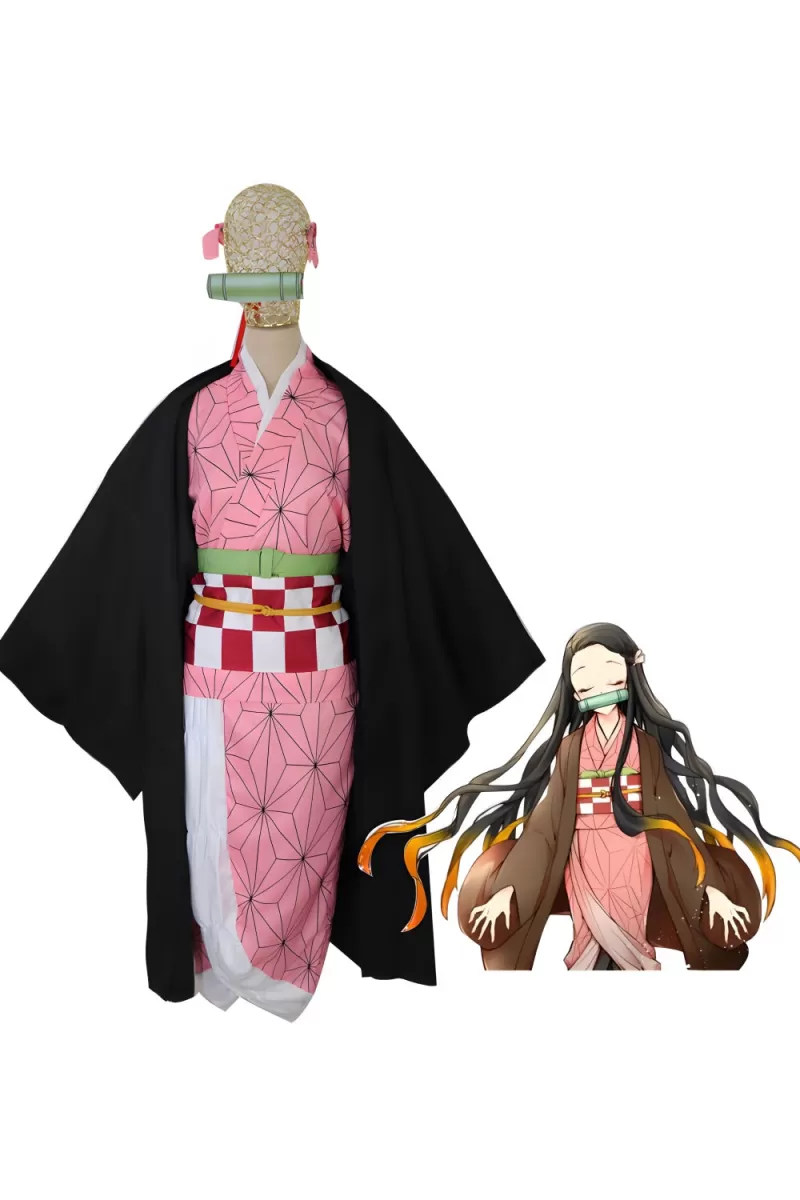 Pink Kimono Demon Girl Kamado Nezuko Cosplay Costume - Bamboo Muzzle Outfit - Image 2