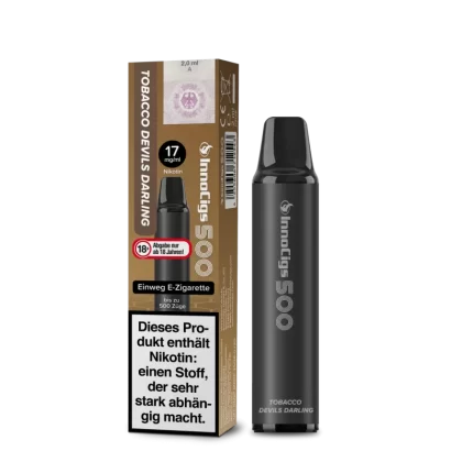 Innocigs 500 – Tobacco Devils Darling 17mg - Innocigs 500 / Tabak / Nikotinsalz / Propylenglykol / pflanzliches Glycerin / Aromastoffe / 400 mAh / 17mg/ml / ca. 500