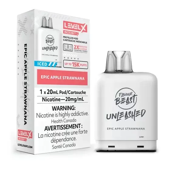 LEVEL X FLAVOUR BEAST UNLEASHED BOOST POD 20ML – EPIC APPLE STRAWNANA