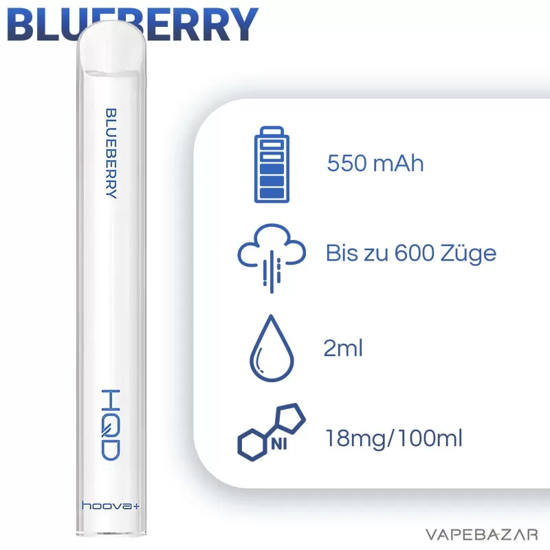 HQD Hoova + Einweg E-Zigarette – Blueberry - 20mg/ml / 2ml / Blaubeere - Image 2