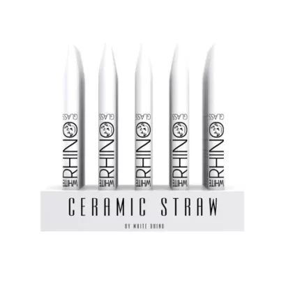 White Rhino White Ceramic Dab Straw w/ Silicone Cap (25 Count Display)