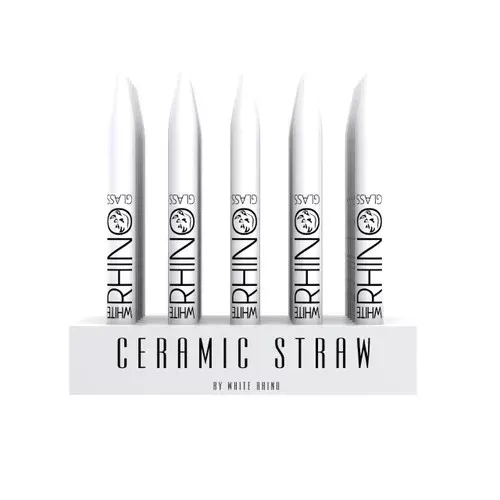 White Rhino White Ceramic Dab Straw w/ Silicone Cap (25 Count Display)