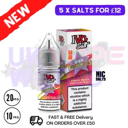 Lemon Peach Passionfruit IVG “Bar Favourites” Salt 10ml Nic Eliquid