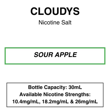 Sour Apple – Cloudys Premium E- Liquid – Nic Salt – 30mL