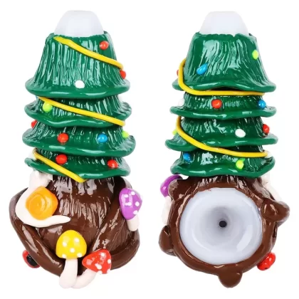 Shroom Xmas Tree Enamel Resin Sculpted Glass Spoon Pipe – 5
