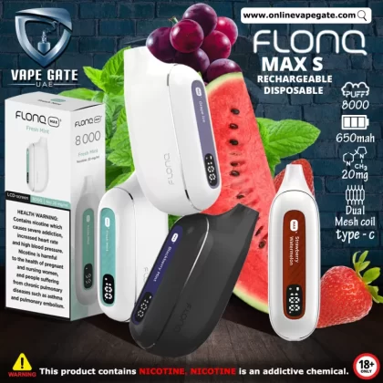 FLONQ MAX S RECHARGEABLE DISPOSABLE VAPES (8,000PUFFS) - Blackberry Mint / 20 mg
