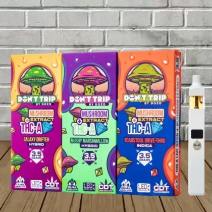 Dozo Don’t Trip Mushroom Extract + THCa Disposable 3.5g - strain#Toadstool Drive-Thru (Indica) DISPOSABLE - OUT OF STOCK>Mushy Marshmallow (Hybrid) DISPOSABLE - OUT OF STOCK>Smurfs Dream (Sa