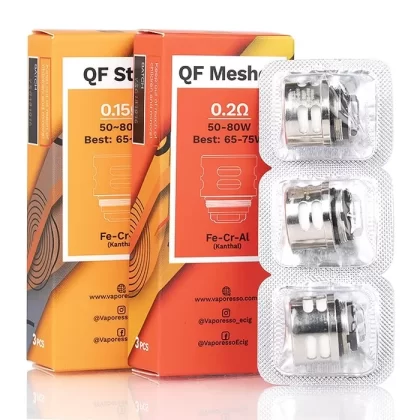 Vaporesso QF Strip 0.15 ohm / QF Meshed 0.20 ohm Coils – Vaporesso SKRR Tank Coils – 3pcs - 0.15 Ohm QF Strip, 0.20 Ohm QF Meshed; 3 Coils