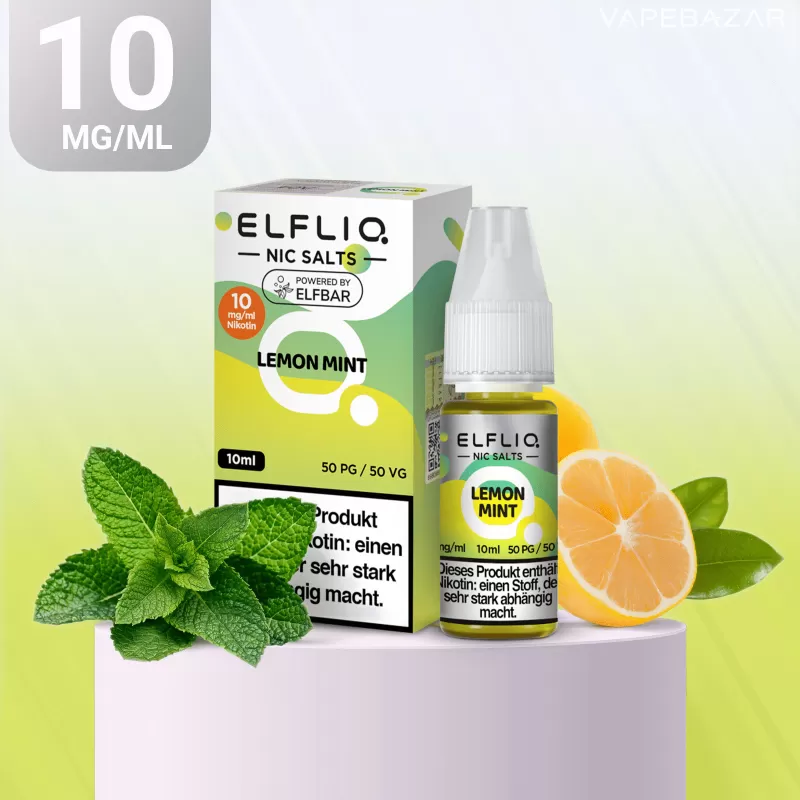 Elfliq Nikotinsalz Liquid – Lemon Mint 10mg/ml Nikotin - ELFLIQ by elfbar / Glycerin, Propylenglykol, Aroma, Nikotinsalz, Ethylbutyrat / Minze / Zitrone / 10mg/ml