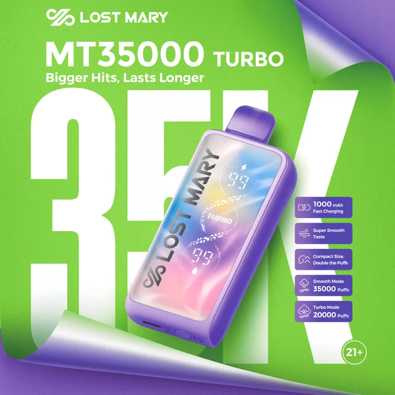 Made in Indonesia | Lost Mary MT35K Turbo Disposable - 35,000 Puffs - Black Mint+