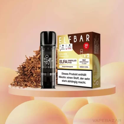 ELFBAR ELFA Pods Golden Tobacco 20mg – 2er Pack - Elf Bar / Propylenglykol / Aromastoffe / Glycerin / Nikotinsalz / Cooling Agent