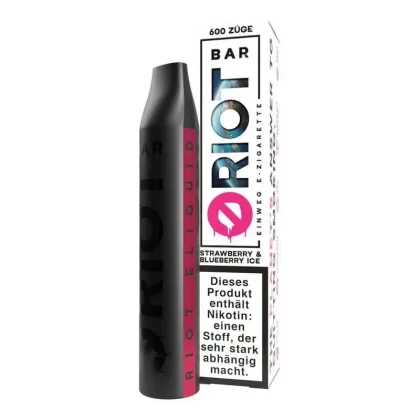 RIOT BAR – Strawberry Blueberry Ice - Riot Bar / Ice / Blaubeere / Propylenglykol / Glycerin / Aromastoffe / Nikotinsalicylat / 20mg/ml / 500 mAh / ca. 600