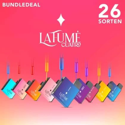 LA FUME Cuatro – 26 Sorten DEALBOX - La Fume / 20mg/ml / 550 mAh / Propylenglykol / pflanzliches Glycerin / Aromastoffe / Nikotin / ca. 600