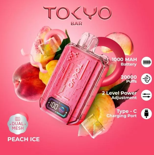 Tokyo Bar Rechargeable Disposable Vape (20,000 Puffs) - Peach Ice / 50 mg - Image 3