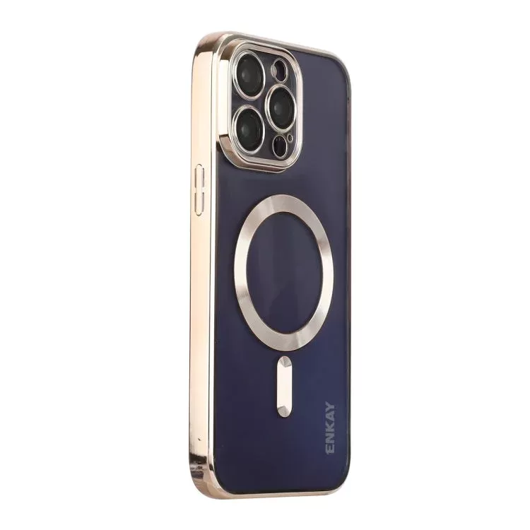 For iPhone 13 Pro ENKAY Electroplated MagSafe Shockproof TPU Phone Case with Lens Film(Gold)