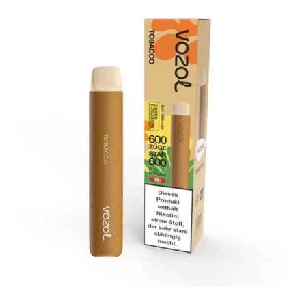 Vozol Star 600 – Tobacco - Vozol / Tabak / Propylenglykol / pflanzliches Glycerin / Aromastoffe / Nikotinsalz / 500 mAh / 20mg/ml / ca. 600