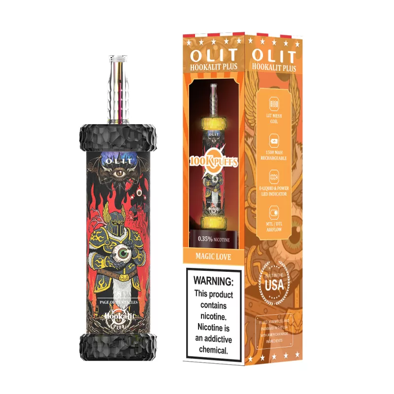 Assembled in USA | OLIT HookaLit PLUS 100K Disposable E-Hookah - 100,000 Puffs - Strawberry Kiwi π - Image 3