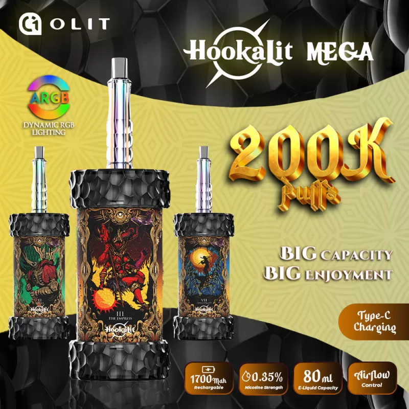 OLIT HookaLit MEGA 200K Puff Disposable E-Hookah - 200,000 Puffs - Two Apple