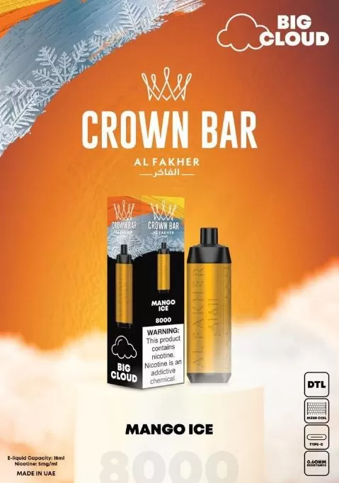 Al Fakher - Crown Bar Disposable Vape (8,000 Puffs) - Mint / 5 mg - Image 3