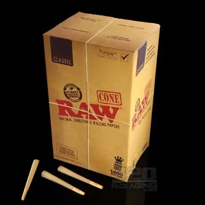 RAW | Classic King Size Pre-Rolled Cones | 109mm – Unbleached Paper – 1400 Count