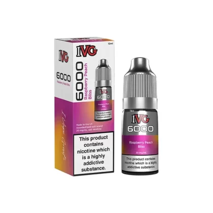 IVG 6000 Raspberry Peach Bliss E Liquid 10ml - Nicotine Strength#20mg>10mg (7C929E) (7C929E)
