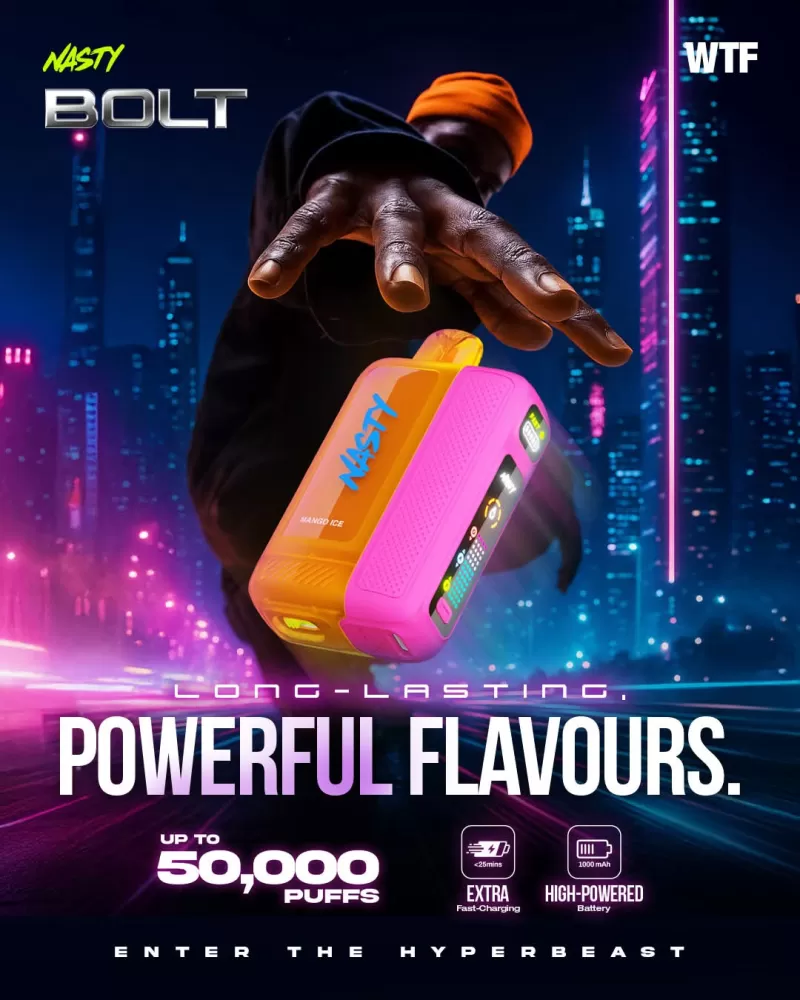 NASTY BOLT HYPERBEAST 50000 PUFFS DISPOSABLE VAPE - Mango Ice, Grape Ice - Image 2