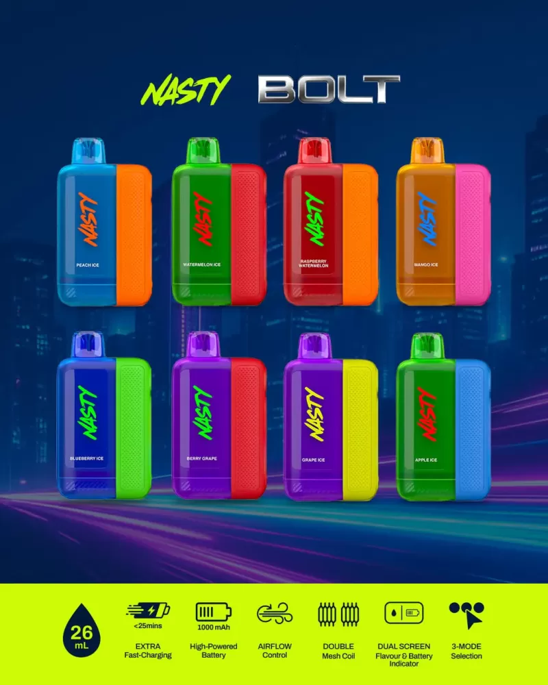 NASTY BOLT HYPERBEAST 50000 PUFFS DISPOSABLE VAPE - Mango Ice, Grape Ice - Image 3