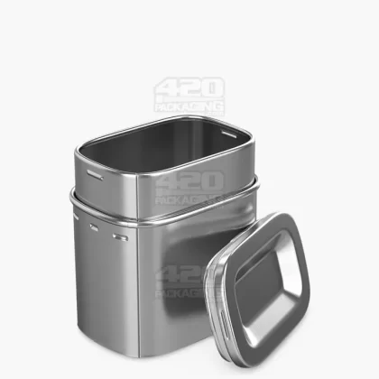 Child Resistant & Sustainable | 100% Recyclable PushTin Medium Container | 2oz – Silver Tin – 200 Count