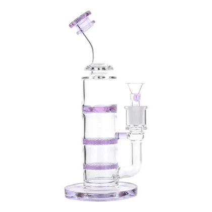 Triple Disc Jockey Bong – 8in - Color#Purple>Green>Blue>Black>Yellow