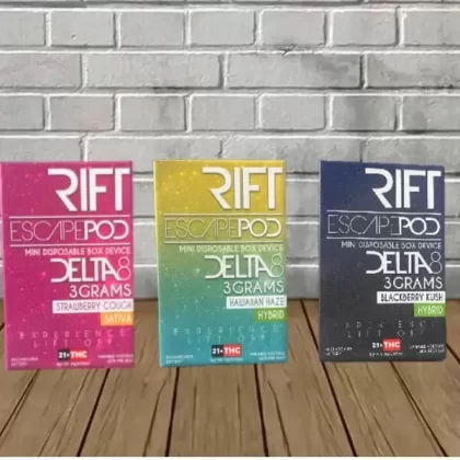 Rift Delta 8 THC Mini Escape Pod Disposable 3g - strain#Grape Goji OG (Sativa) DISPOSABLE>Maui Wowie (Sativa) DISPOSABLE>Blackberry Kush (Hybrid) DISPOSABLE>Hawaiian Haze (Hybrid) DISPOSABLE (627F83)