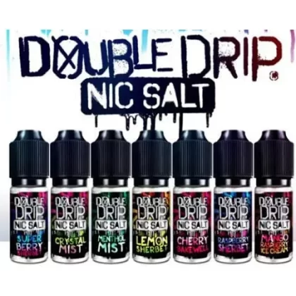 Double Drip E-Liquids 10ml Nic Salt - Flavour#Berry Ice>Black Ice>Blackberry Grape>Blue Slush>Cherry Bakewell>Cherry Cream Soda>Crystal Mist>Lemon Sherbet>Menthol Mist>Mango Raspberry Ice Cr