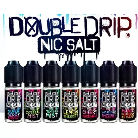 Double Drip E-Liquids 10ml Nic Salt - Flavour#Berry Ice>Black Ice>Blackberry Grape>Blue Slush>Cherry Bakewell>Cherry Cream Soda>Crystal Mist>Lemon Sherbet>Menthol Mist>Mango Raspberry Ice Cr