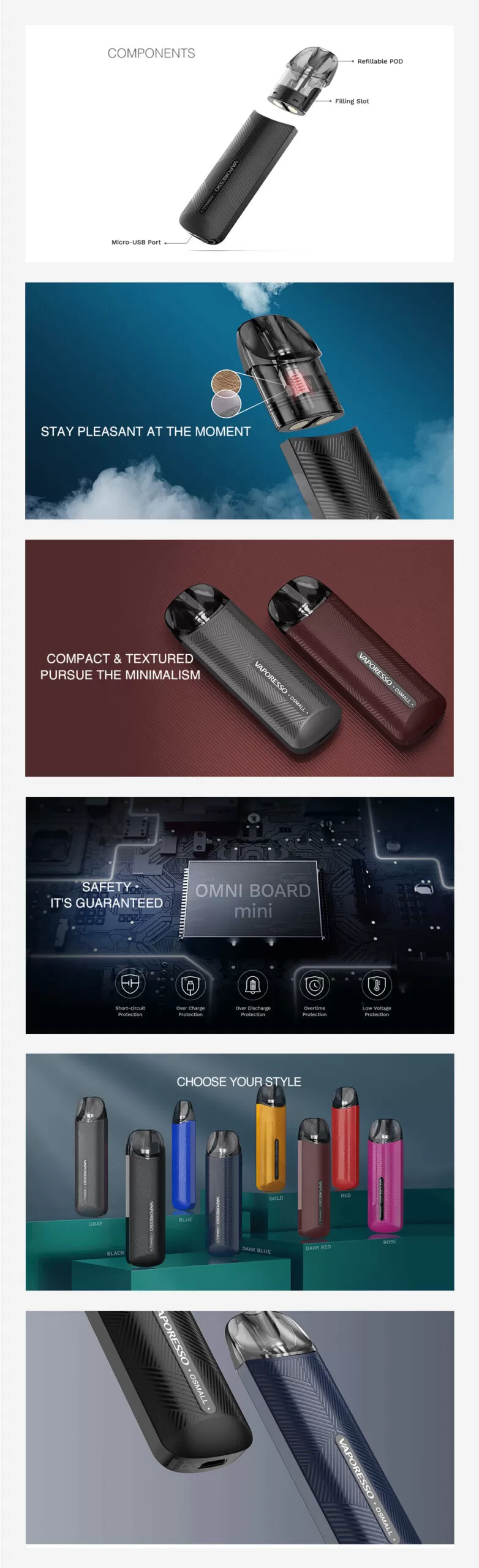 Vaporesso OSMALL Pod Kit - Black, Blue - Image 3