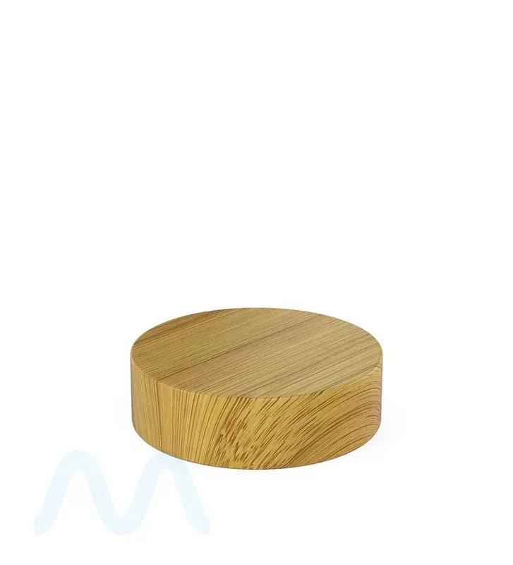 Child Resistant | Flat Push Down & Turn Plastic PCR Caps w/ Foam Liner | 53mm – Bamboo Wood – 120 Count