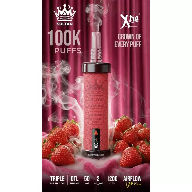 Sultan Xtra Shisha DTL 100K Puffs Disposable Vape - Blueberry Raspberry, Double Apple; Vape Product, Box of 10 Pcs - Image 3