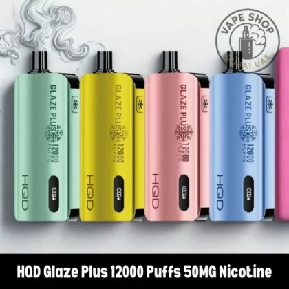 HQD Glaze Plus 12000 Puffs 50MG Nicotine Dual Mesh Coil Disposable - Vape Product, FULL BOX 10 DEVICE; Black Ice, Blackcurrant
