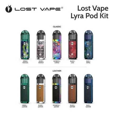 Lost Vape Lyra Pod Vape Kit - Colour#Silver Fantasy>Silver Leather>Black Leather>Black Lava>Green Peacock