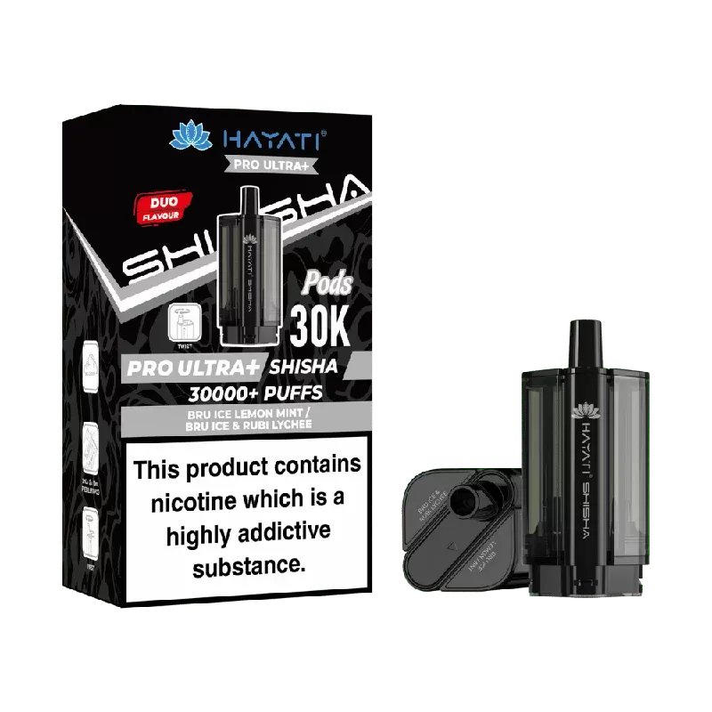 Hayati Pro Ultra Plus Shisha 30000 Prefilled Pods Bru Ice Lemon Mint / Bru Ice & Rubi Lychee